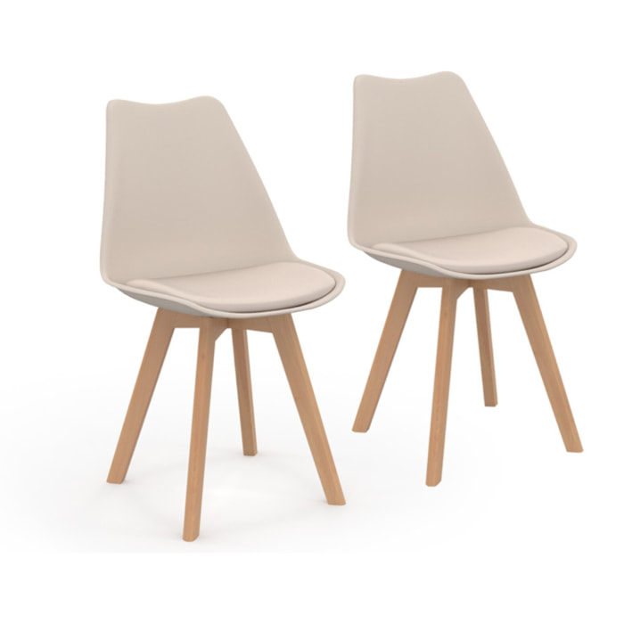 Chaises Nordia beige pieds bois - lot de 2