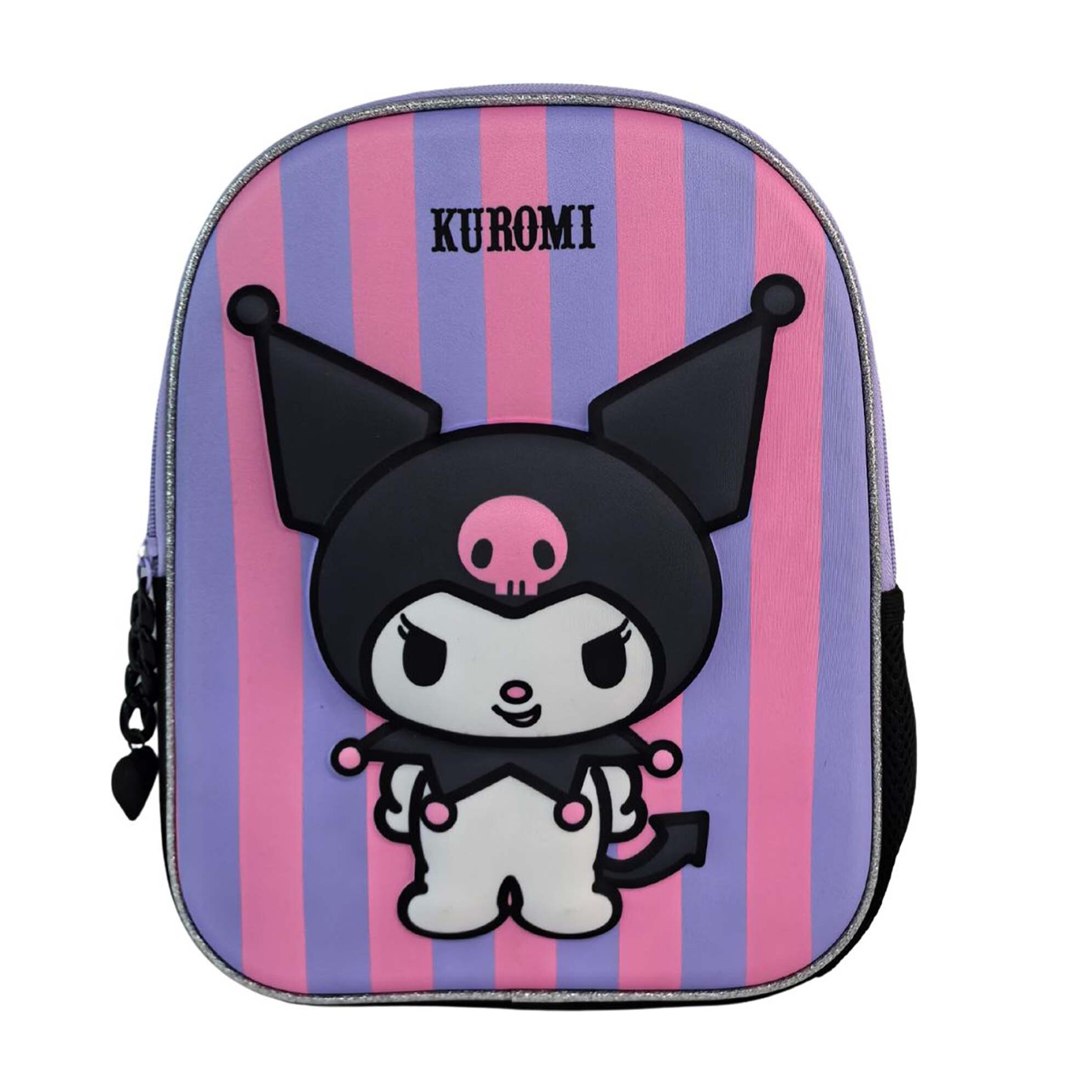 Kuromi Mochila Preescolar 3D. Bolsillo lateral. Espaldera acolchada.