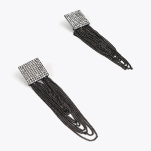 Orecchini Quadrati Cristalli e Nappine