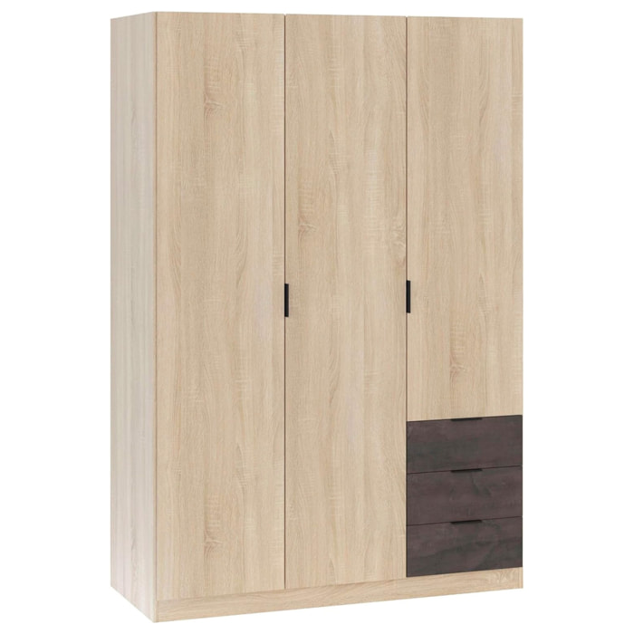 Armadio Guardaroba 3 Ante 3 Cassetti E 4 Ripiani Con Appendiabiti Per Camera Da Letto Moderna Urban Design 180 x 121 x 52 Cm Colore Rovere E Ruggine