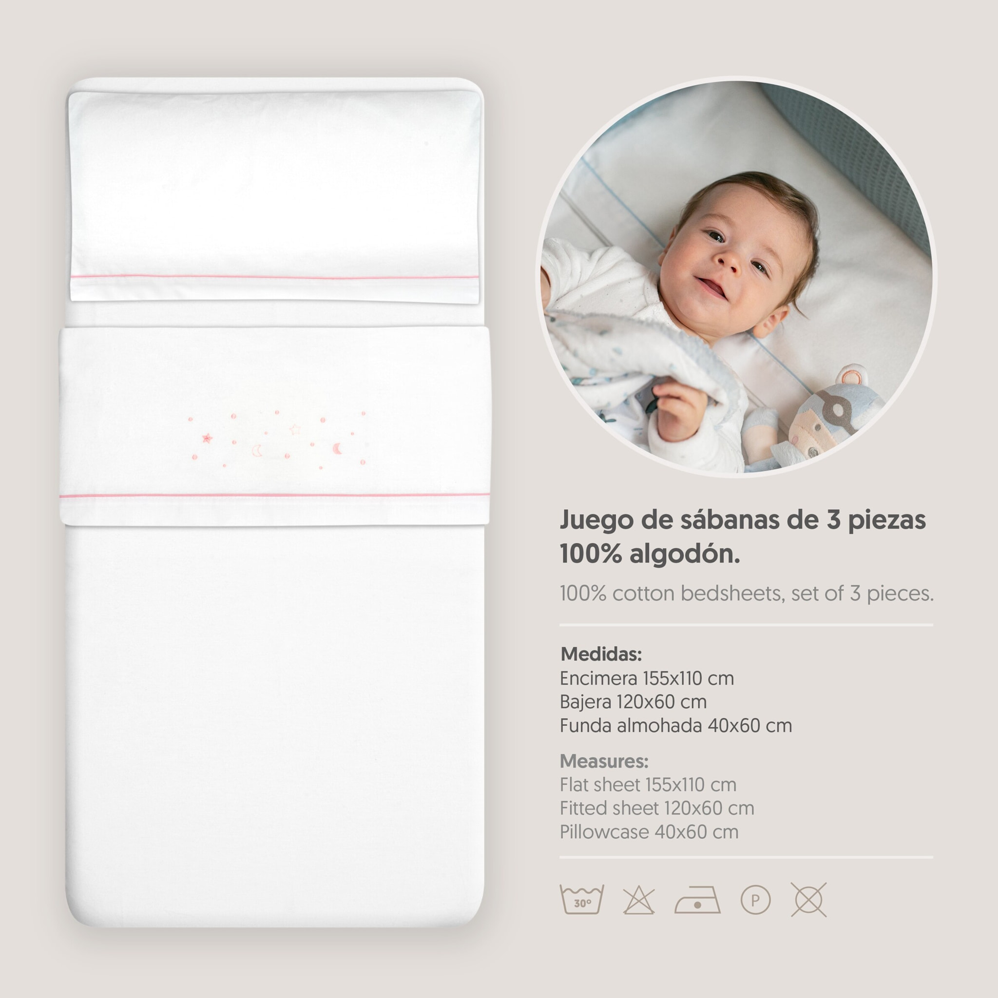 Juego de Sábanas de Cuna Franela Estrellas Luna