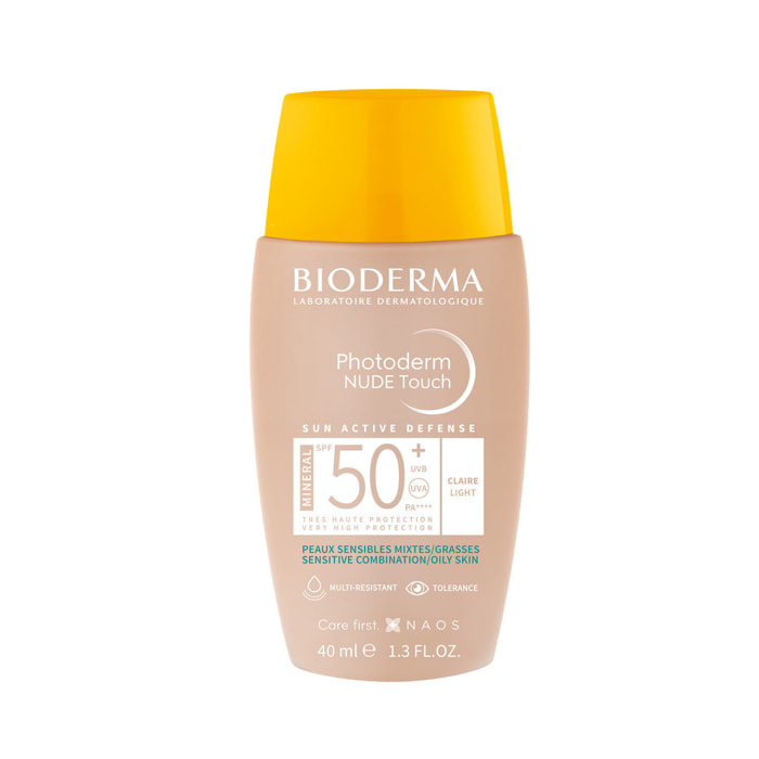 Photoderm Nude Touch - Soin Minéral Teinté Clair - Peaux Sensibles Mixtes/Grasses SPF50+ 40 ml