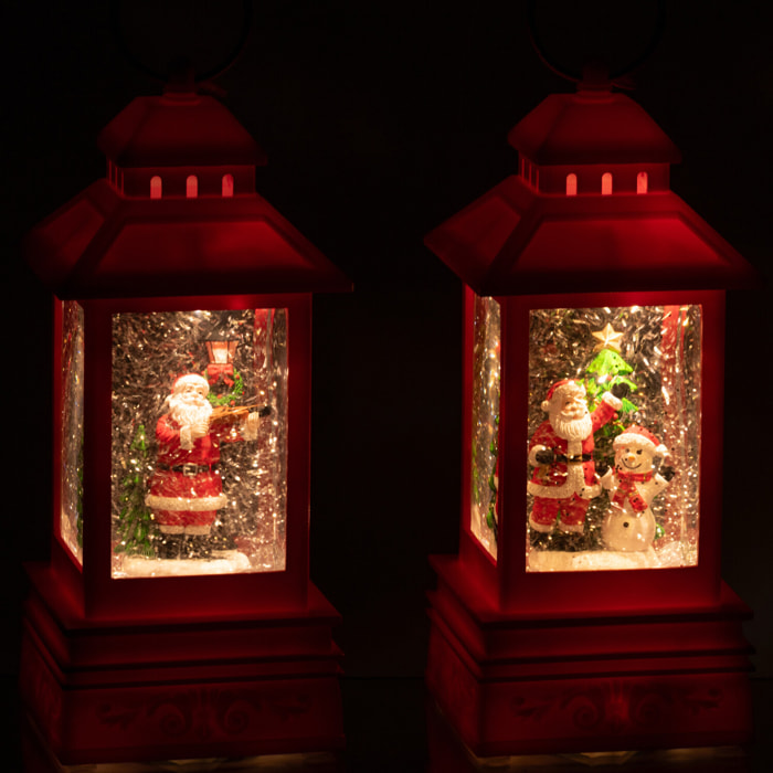 J-Line décoration Boule De Neige Lanterne Père Noël - plastique - rouge - 2 pcs