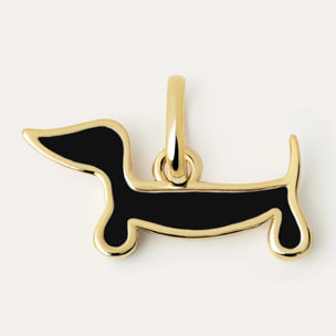 Charm Perro Teckel Enamel Black Baño Oro