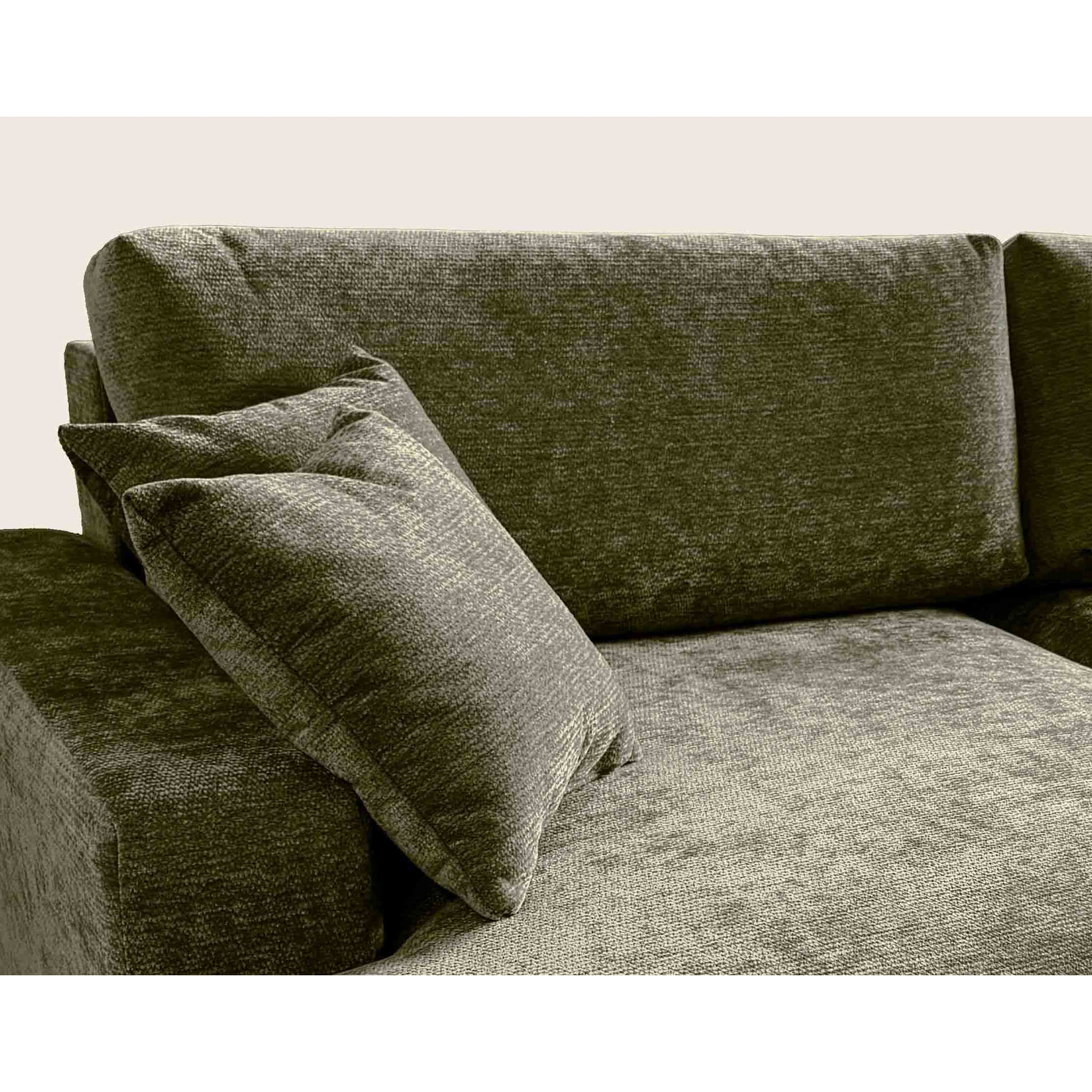 Pivoine - Canapé d'angle ouvert gauche 4 places convertible avec coffre en tissu texturé - Vert Kaki