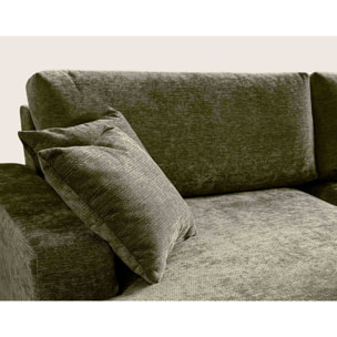 Pivoine - Canapé d'angle ouvert gauche 4 places convertible avec coffre en tissu texturé - Vert Kaki