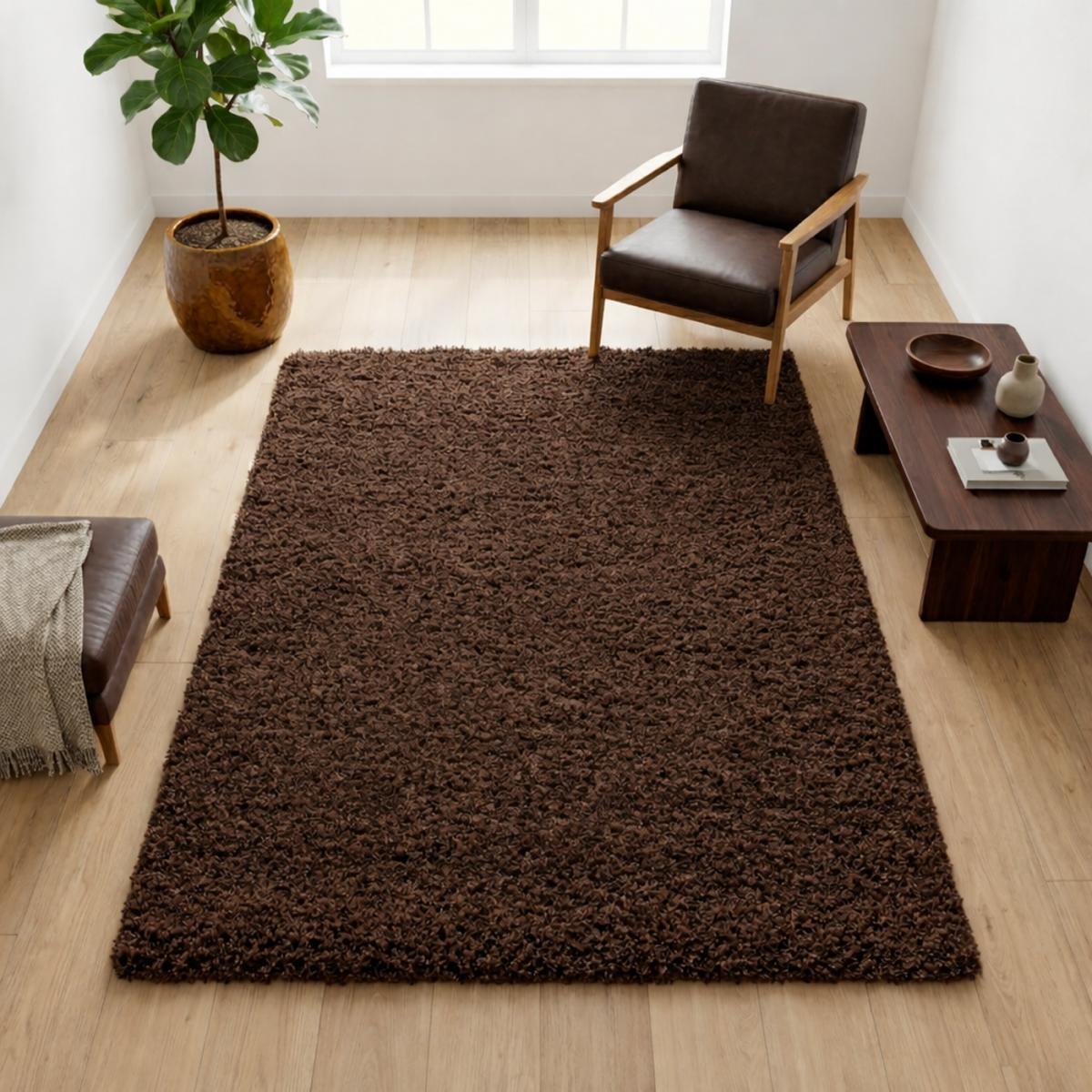 Tapis poils longs shaggy tissé motif uni ZASIVE