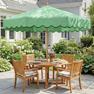 Parasol de jardin - parasol terrasse  rond avec volants rétro chic aspect bois protection UV -230 cm - vert clair