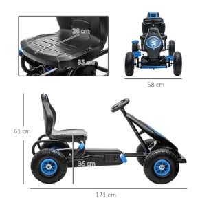 Kart à pédales enfant Go kart Formule 1 Racing Super Power 5 aileron avant pneus gonflables caoutchouc noir bleu