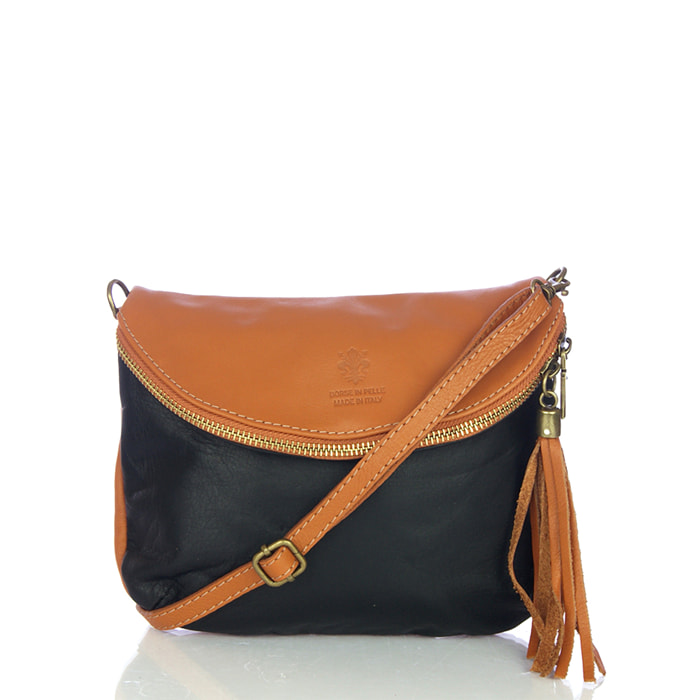 FIRENZE ARTEGIANI Borsa a Spalla da Donna Ancona Vera Pelle Sauvage Made in Italy 21,5x4x17 Cm. Colore nero
