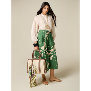 Oltre - Falda pantalón en popelín estampado - Verde