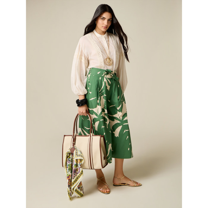 Oltre - Falda pantalón en popelín estampado - Verde
