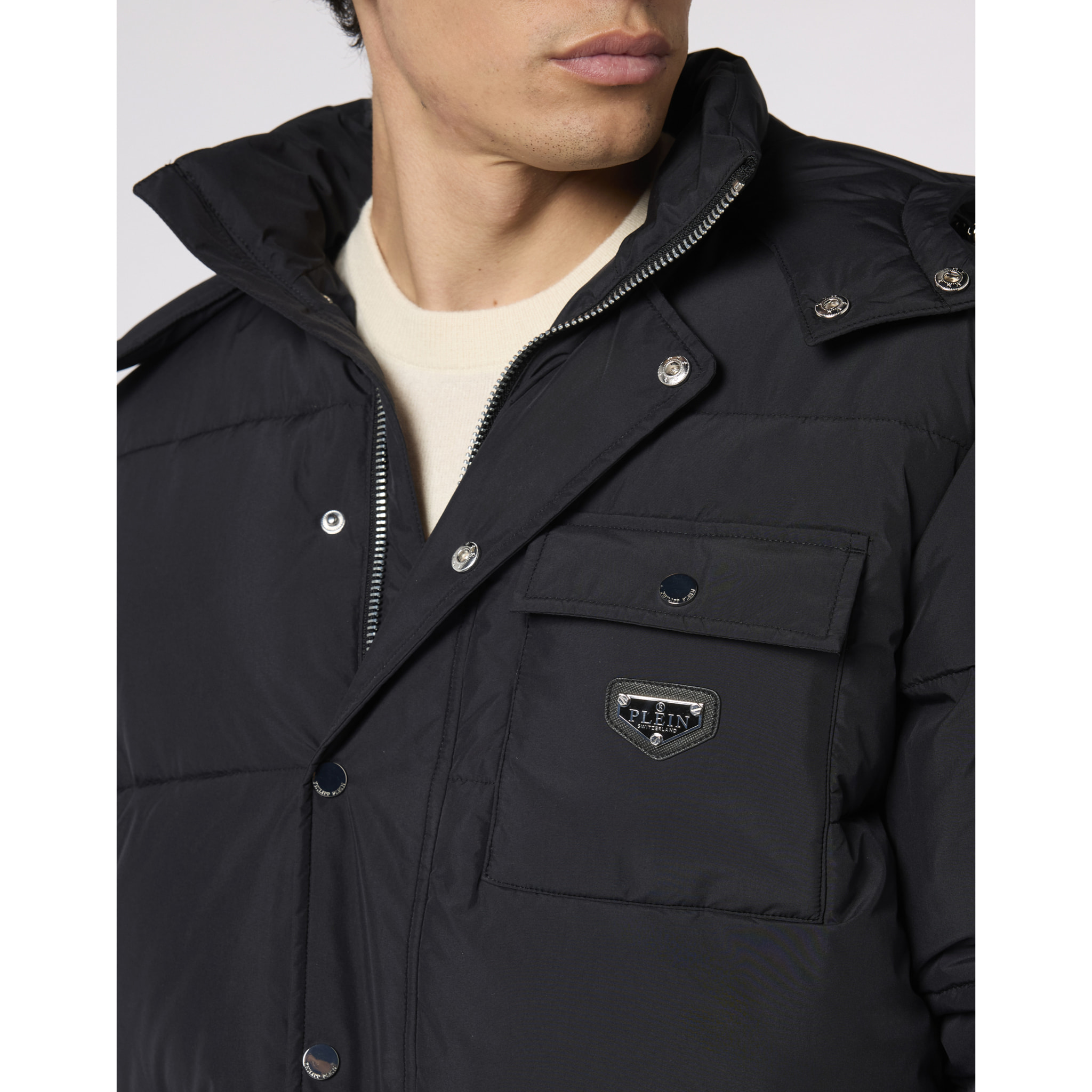 PHILIPP PLEIN Nylon Puffer Jacket Gothic Plein