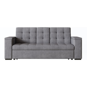 Canapé 3 places convertible avec tablette centrale et accoudoirs amovibles gris velours côtelé TILIA