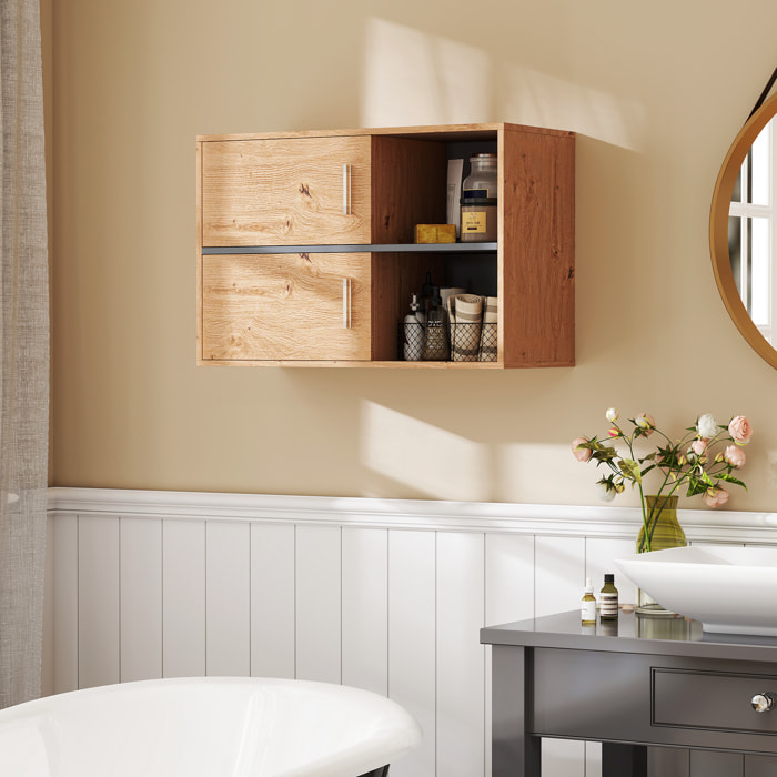 Mueble Auxiliar de Baño Armario de Baño de Pared con Compartimentos Abiertos y 2 Puertas Mueble de Baño Moderno para Cocina Entrada 80x35x57,5 cm Natural