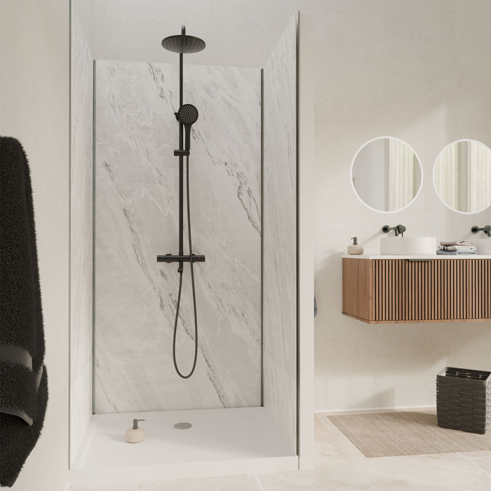 Pack 3 Panneaux Muraux Pierre Artic Storm 90x210cm et Profilés Chrome - STONE'IT
