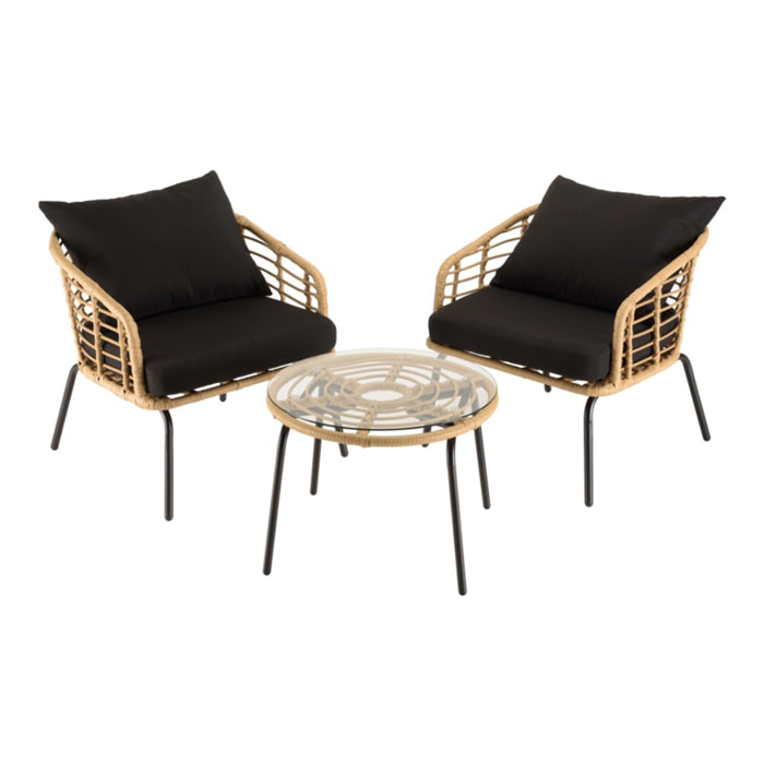 MALO - Ensemble de 2 fauteuils rotin synthétique et table basse ronde