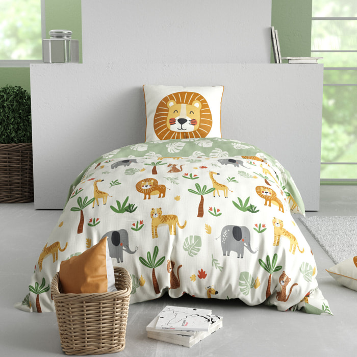 Parure de lit enfant imprimé 100% coton - savane - vert
