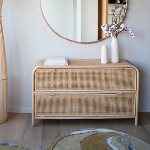 Commode en rotin et bois massif, 2 portes abattantes - Alata