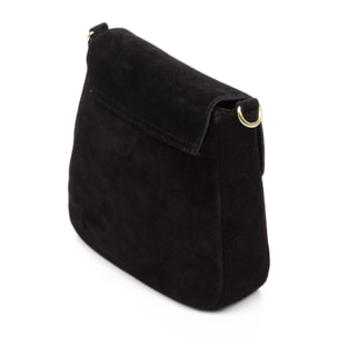 Altissimo borsa a spalla donna. Pelle autentica Camoscio combinato con Camoscio Lucido brillante.