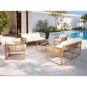 Salon de jardin 8 places effet rotin coussins blancs FORLI