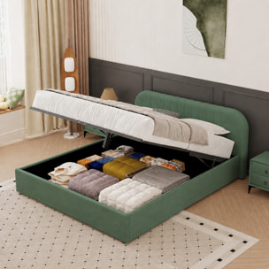 Lit avec coffre de rangement 160x200cm en velours vert MASON
