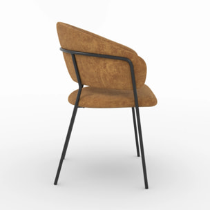 Lot de 2 chaises en tissu caramel et pieds en métal noir - Amaya