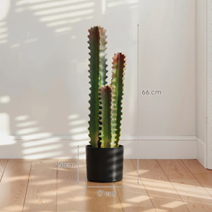 Cactus Artificial 66 cm, Planta Artificial Decorativa con Maceta y 3 Hojas, para Decoración del Interior, Hogar, Oficina, Salón, Verde