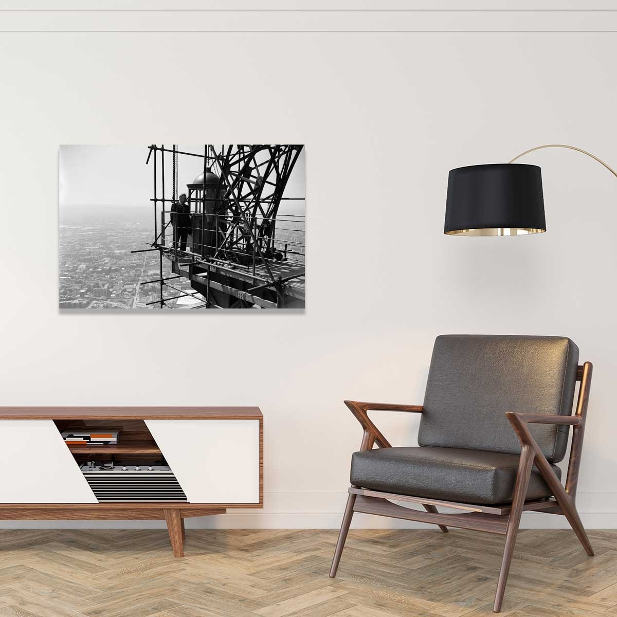 Tableau noir et blanc Antenne sur La Tour Eiffel,1950 Tableau plexiglas