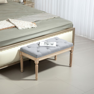 Banco Pie de Cama, Taburete Pie de Cama Tapizado en Lino Sintético con Patas de Madera y Asiento Acolchado, Estilo Vintage, Banco para Dormitorio, Entrada, Pasillo, Gris Claro