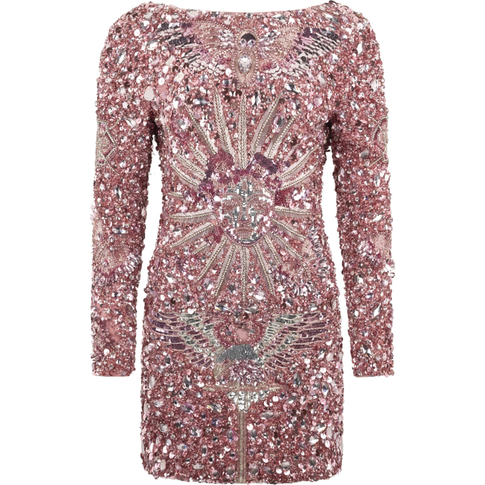 PHILIPP PLEIN Open Back Mini Dress Tattoo Paillettes