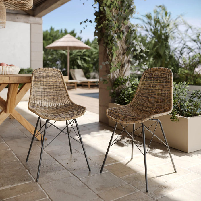 Lot de 2 chaises en résine tressée marron - Tiptur