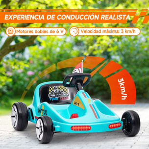 Kart Eléctrico para Niños de +3 Años Kart Eléctrico 6 V con Música Luz Bocina Cinturón de Seguridad Go Kart Carga 50 kg Azul