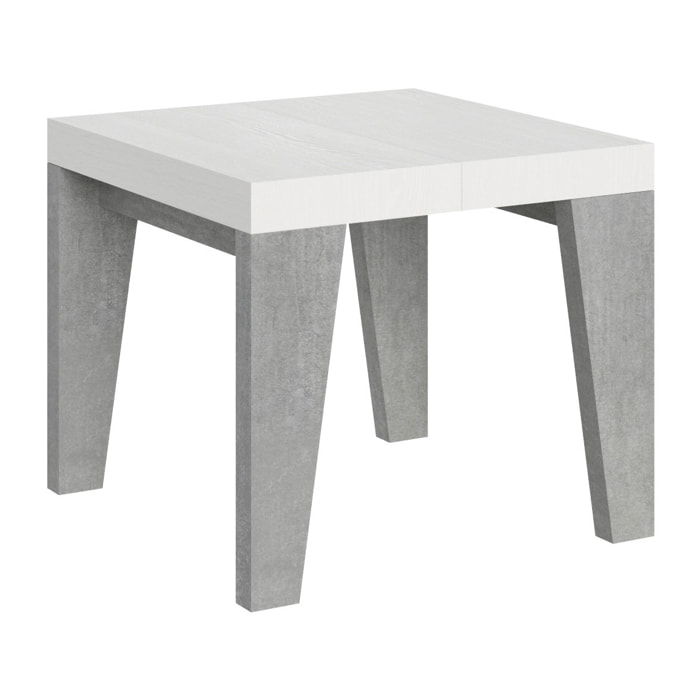 Mesa extensible 90x90/246 cm Naxy Mix tapa Fresno Blanco patas Cemento