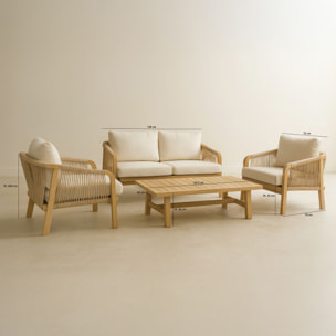 Salon de jardin en bois d'acacia et coussins beige 4 places SAONA