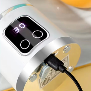 Frullatore portatile da 450ml con 10 lame in acciaio, schermo LCD, 3 livelli di timer, sicurezza con doppio clic e batteria da 1300mAh.