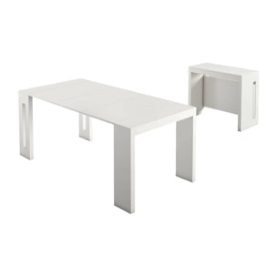 Tavolo allungabile Glicine, Tavolo da pranzo estensibile, Consolle multiuso con allunghe, 100% Made in Italy, Cm 186x80h76, Bianco