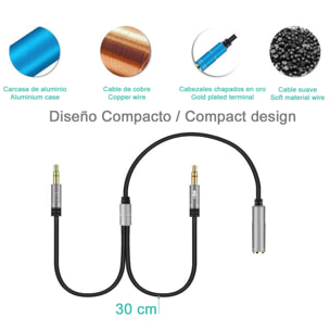 Convertitore splitter da minijack (femmina) a doppio minijack maschio (microfono e altoparlante). Usa le cuffie con microfono integrato e un semplice minijack sul tuo PC.