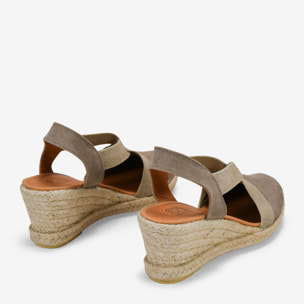 Alpargatas piedra en piel con cuña de esparto