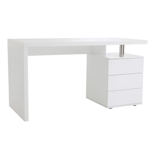 Bureau avec rangements 3 tiroirs design blanc laqué brillant L140 cm CALIX