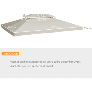 Toile de toit de rechange pour pavillon tonnelle tente 3x4m crème
