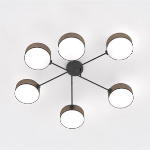 Lampada a sospensione Maga a sei luci con struttura in acciaio nero