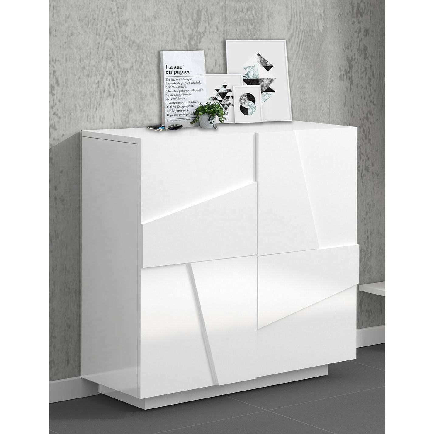 Scarpiera moderna, Made in Italy, a 2 ante, Portascarpe da ingresso, Mobile multiuso, cm 81x38h86, colore Bianco lucido con dettaglio