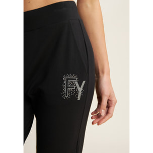 Pantaloni 7/8 con Risvolto e Strass