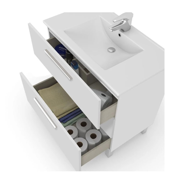 Mueble de baño blanco Athena 3 cajones + espejo Blanco brillo