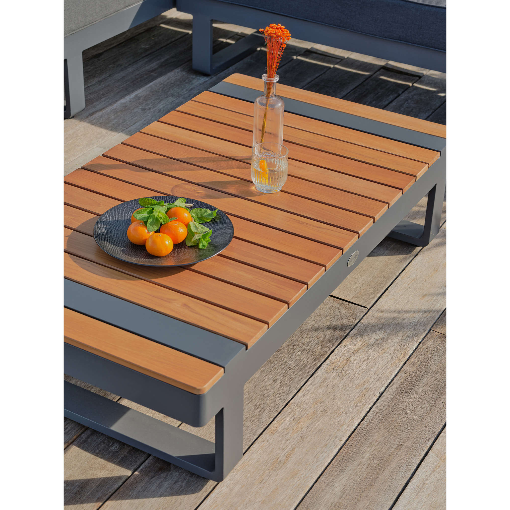 ALICANTE - Salon de jardin d'angle 6 places en teck et aluminium gris anthracite