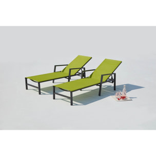 Lot de 2 transats en aluminium gris foncé et vert SITGES