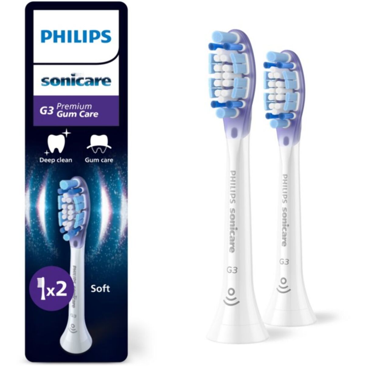 Brossette dentaire PHILIPS Sonicare lot de 2 - HX9052/87 white Gum Care - soin des gencives G3