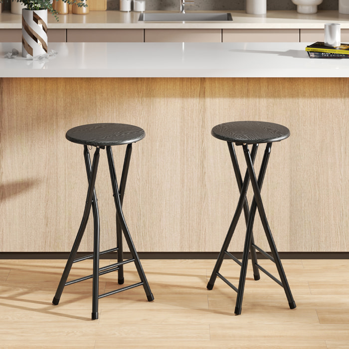 Lot de 2 tabourets de bar pliables assise ronde effet bois