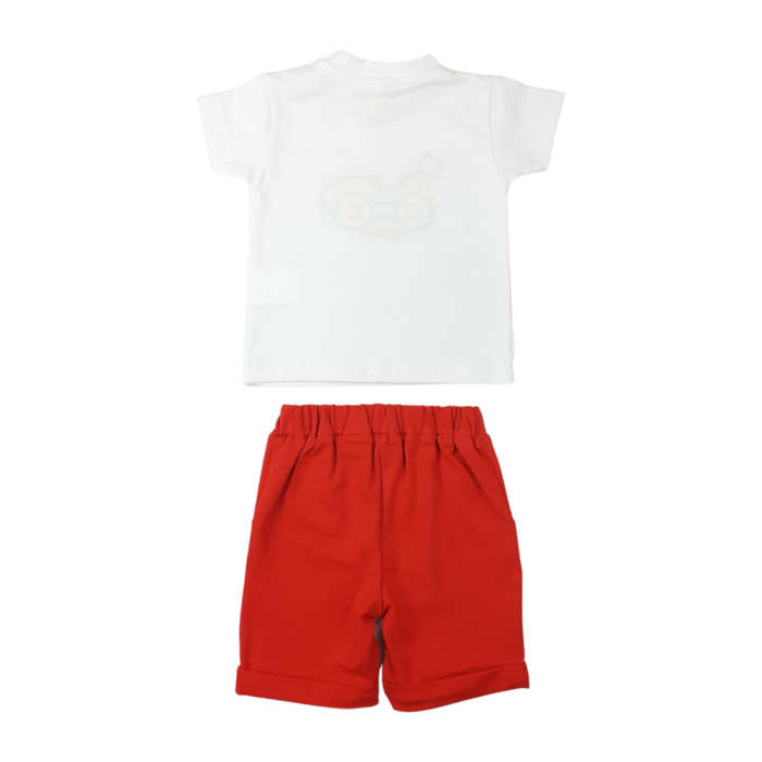 SET 2 PCS TSHIRT JERSEY BIANCO SHORT ROSSO